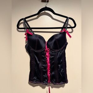 Morbid Threads Corset Top Y2K pink ribbon ties size 34B